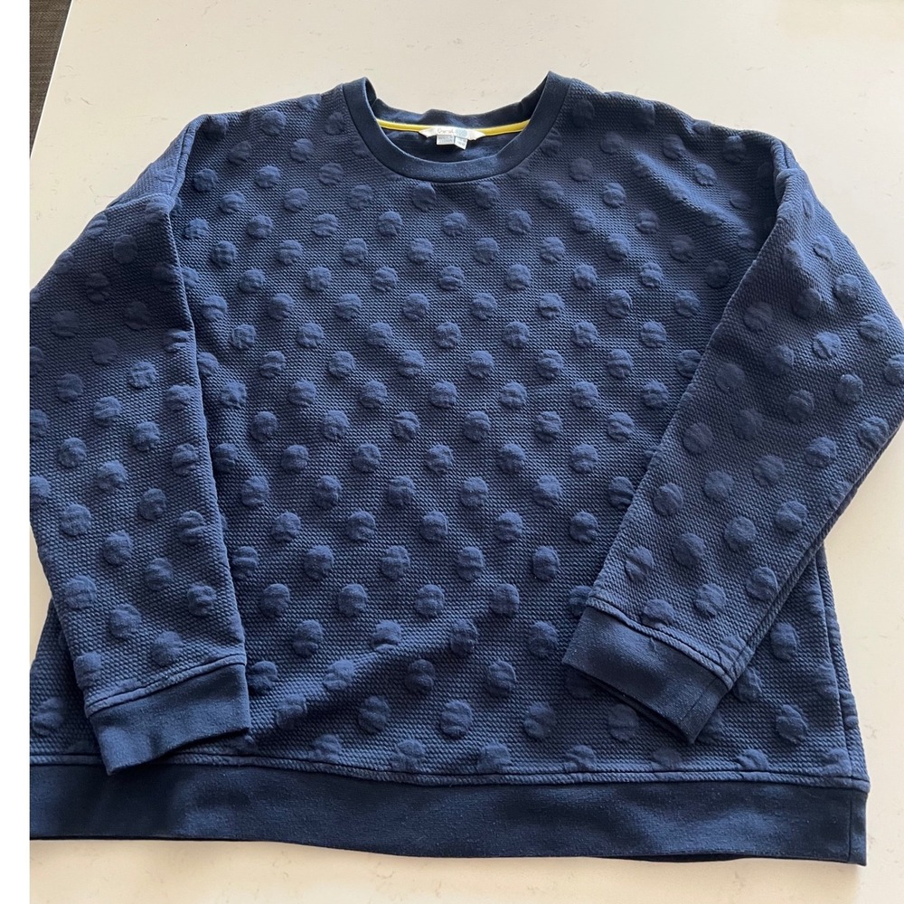 Boden Navy Blue Textured 3D Polka Dot Sweatshirt WL982 Womens US 12 Crewneck - Picture 1 of 6